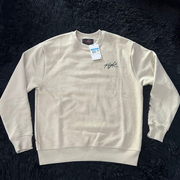 Air Jordan Flight Heritage Beige Olive Green Crew Sweatshirt DV1619-206 Men Sz M